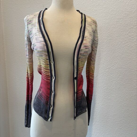 Missoni Cardigan Sweater 4 XS Multicolor Striped V-neck Made in Italy Classic - Picture 2 of 16